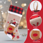 1PC Personalized Christmas Stocking, Custom Name Burlap Stocking with Buffalo Plaid Cuff, Soft Faux Fur Trim, Glitter Embroidered Snowman, 18.5" Holiday Mantel Decoration - Image 5