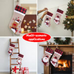 1PC Personalized Christmas Stocking, Custom Name Burlap Stocking with Buffalo Plaid Cuff, Soft Faux Fur Trim, Glitter Embroidered Snowman, 18.5" Holiday Mantel Decoration - Image 7