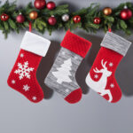 1Pc Personalized Snowflake Christmas Stocking, Custom Knit Red Christmas Stocking with White Cuff, Large Holiday Stocking for Family Fireplace Christmas Decor - Image 2
