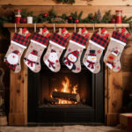 1PC Personalized Christmas Stocking, Custom Name Burlap Stocking with Buffalo Plaid Cuff, Soft Faux Fur Trim, Glitter Embroidered Snowman, 18.5" Holiday Mantel Decoration - Image 3