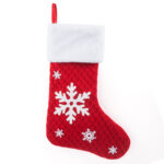 1Pc Personalized Snowflake Christmas Stocking, Custom Knit Red Christmas Stocking with White Cuff, Large Holiday Stocking for Family Fireplace Christmas Decor