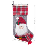 1PC 18-inch large gray Christmas decorative stocking, featuring 3D Santa Claus/Snowman/Reindeer dolls, suitable for home use as a hanging Christmas decoration for stairs and fireplaces - Image 5