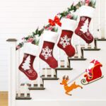 1PC Christmas stocking decorative sock, soft classic red and white fireplace/cloak hanging, family holiday Christmas party decoration, snowflake tree deer design - Image 4