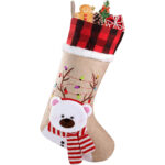 1PC Snowman Santa Penguin Christmas Stockings with Personalized Name Tag Large Family Christmas Stocking Burlap Plaid Xmas Stockings Holiday Christmas Fireplace Decor Gifts for Family Kids - Image 7