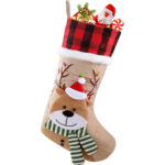 1PC Snowman Santa Penguin Christmas Stockings with Personalized Name Tag Large Family Christmas Stocking Burlap Plaid Xmas Stockings Holiday Christmas Fireplace Decor Gifts for Family Kids - Image 6
