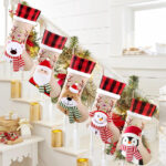1PC Snowman Santa Penguin Christmas Stockings with Personalized Name Tag Large Family Christmas Stocking Burlap Plaid Xmas Stockings Holiday Christmas Fireplace Decor Gifts for Family Kids - Image 4