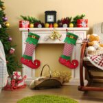 1PC Christmas stockings, Christmas velvet, green and red, fairy-shaped, hanging stockings, double-sided, for fireplace hanging, used for Christmas party decoration, winter New Year party gifts, holiday supplies - Image 3