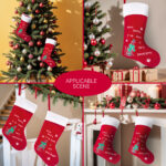 1PC Large Christmas Stockings Xmas Fireplace Hanging Stockings Burgundy Red Stocking Dog Puppy Paw Stockings Gift Holding Bag for Home Christmas Decorations Party Favor Supplies - Image 7