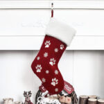 1PC Large Christmas stocking, 22.13 x 46.02 cm, featuring a dog paw print and snowflake pattern, hanging stocking, red and green Christmas decorative gift bag, hanging decoration, perfect for Christmas holiday parties, pet home decor - Image 7