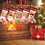 1PC Snowman Santa Penguin Christmas Stockings with Personalized Name Tag Large Family Christmas Stocking Burlap Plaid Xmas Stockings Holiday Christmas Fireplace Decor Gifts for Family Kids