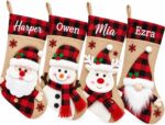 1PC Personalized Christmas Stockings, 18 Inch Large Plaid Custom Xmas Stockings (3D Patch Santa)