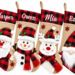 1PC Personalized Christmas Stockings, 18 Inch Large Plaid Custom Xmas Stockings (3D Patch Santa)