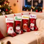 1PC Large red velvet hanging Christmas stockings for Christmas party decoration, featuring Santa Claus, bear, snowman, penguin designs, perfect for home Christmas tree and fireplace decoration - Image 7