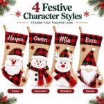 1PC Personalized Christmas Stockings, 18 Inch Large Plaid Custom Xmas Stockings (3D Patch Santa) - Image 3