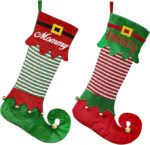 1PC Christmas stockings, Christmas velvet, green and red, fairy-shaped, hanging stockings, double-sided, for fireplace hanging, used for Christmas party decoration, winter New Year party gifts, holiday supplies