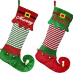1PC Christmas stockings, Christmas velvet, green and red, fairy-shaped, hanging stockings, double-sided, for fireplace hanging, used for Christmas party decoration, winter New Year party gifts, holiday supplies