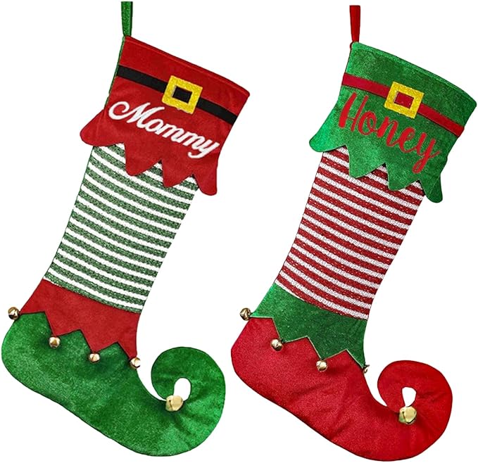 71k8fTwh+lL._AC_SX679_ 1PC Christmas stockings, Christmas velvet, green and red, fairy-shaped, hanging stockings, double-sided, for fireplace hanging, used for Christmas party decoration, winter New Year party gifts, holiday supplies - Image 1