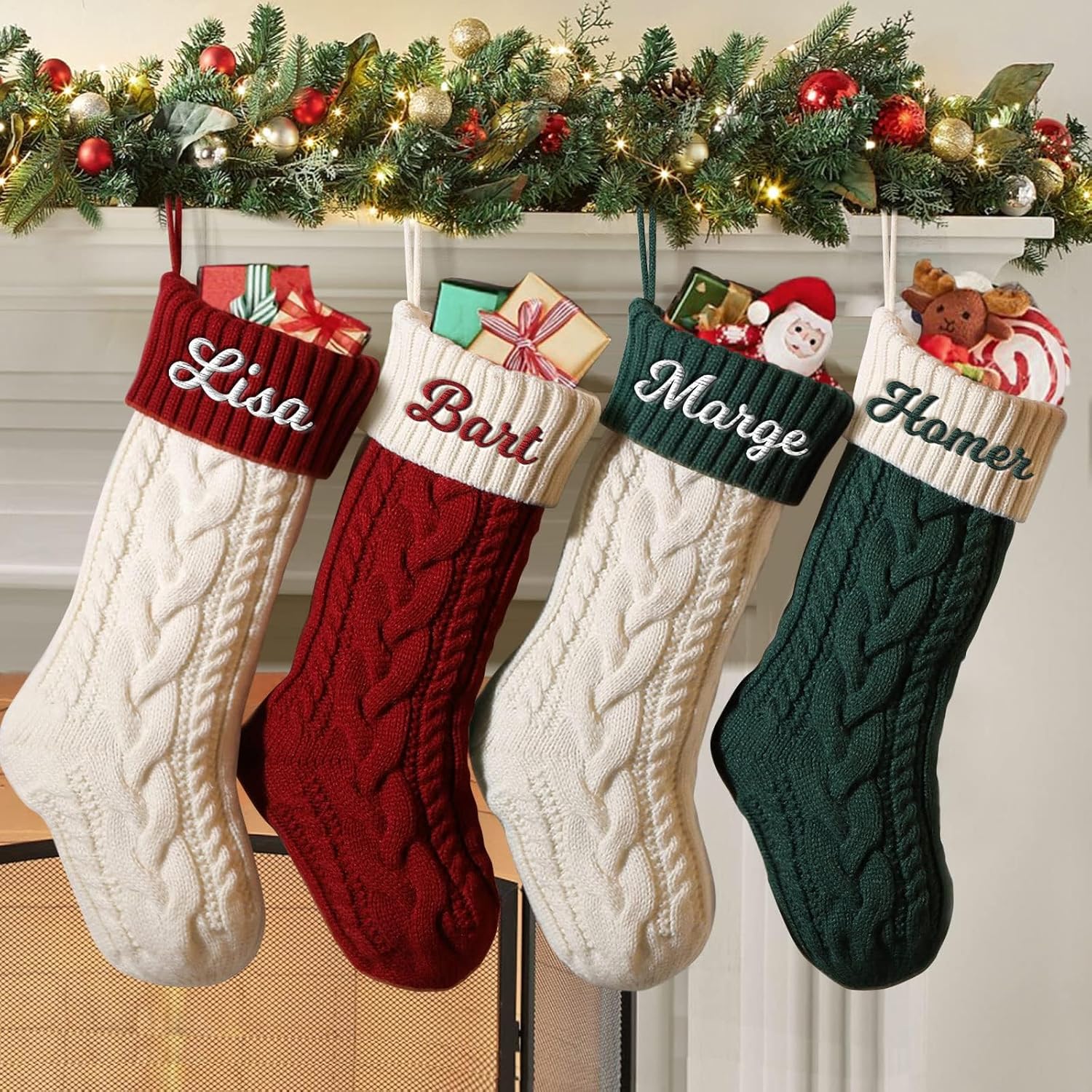 81tc8UJw1RL._AC_SL1500_ 1PC Personalized Christmas stockings, 18 inches (approximately 45.7 cm) large-sized custom-knitted Christmas stockings, with embroidered names, contrast-colored twisted knots stockings, suitable for Christmas holiday decoration - Image 1