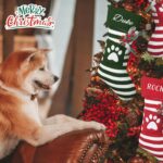 1PC personalized Christmas stocking, fireplace hanging Christmas stocking decoration, red and green striped claw design, knitted hanging stocking decoration, suitable for family holiday decoration fireplace hanging stocking - Image 3