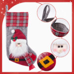 1PC 18-inch large gray Christmas decorative stocking, featuring 3D Santa Claus/Snowman/Reindeer dolls, suitable for home use as a hanging Christmas decoration for stairs and fireplaces - Image 6