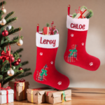 1PC Large Christmas Stockings Xmas Fireplace Hanging Stockings Burgundy Red Stocking Dog Puppy Paw Stockings Gift Holding Bag for Home Christmas Decorations Party Favor Supplies - Image 4