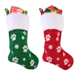 1PC Large Christmas stocking, 22.13 x 46.02 cm, featuring a dog paw print and snowflake pattern, hanging stocking, red and green Christmas decorative gift bag, hanging decoration, perfect for Christmas holiday parties, pet home decor - Image 9