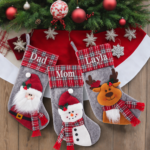 1PC 18-inch large gray Christmas decorative stocking, featuring 3D Santa Claus/Snowman/Reindeer dolls, suitable for home use as a hanging Christmas decoration for stairs and fireplaces - Image 4
