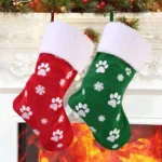1PC Large Christmas stocking, 22.13 x 46.02 cm, featuring a dog paw print and snowflake pattern, hanging stocking, red and green Christmas decorative gift bag, hanging decoration, perfect for Christmas holiday parties, pet home decor - Image 10