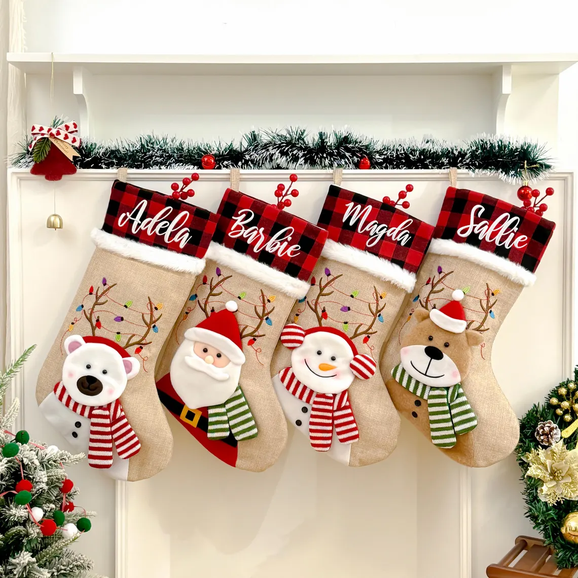 il_1140xN.7382873137_ra81 1PC Personalized Christmas Stocking with Name, Custom Christmas Stockings, Customized Xmas Decor Gifts for Family Kids, Christmas Holiday Party Decoration - 3D Santa Stocking,Delightful Christmas stocking - Image 1